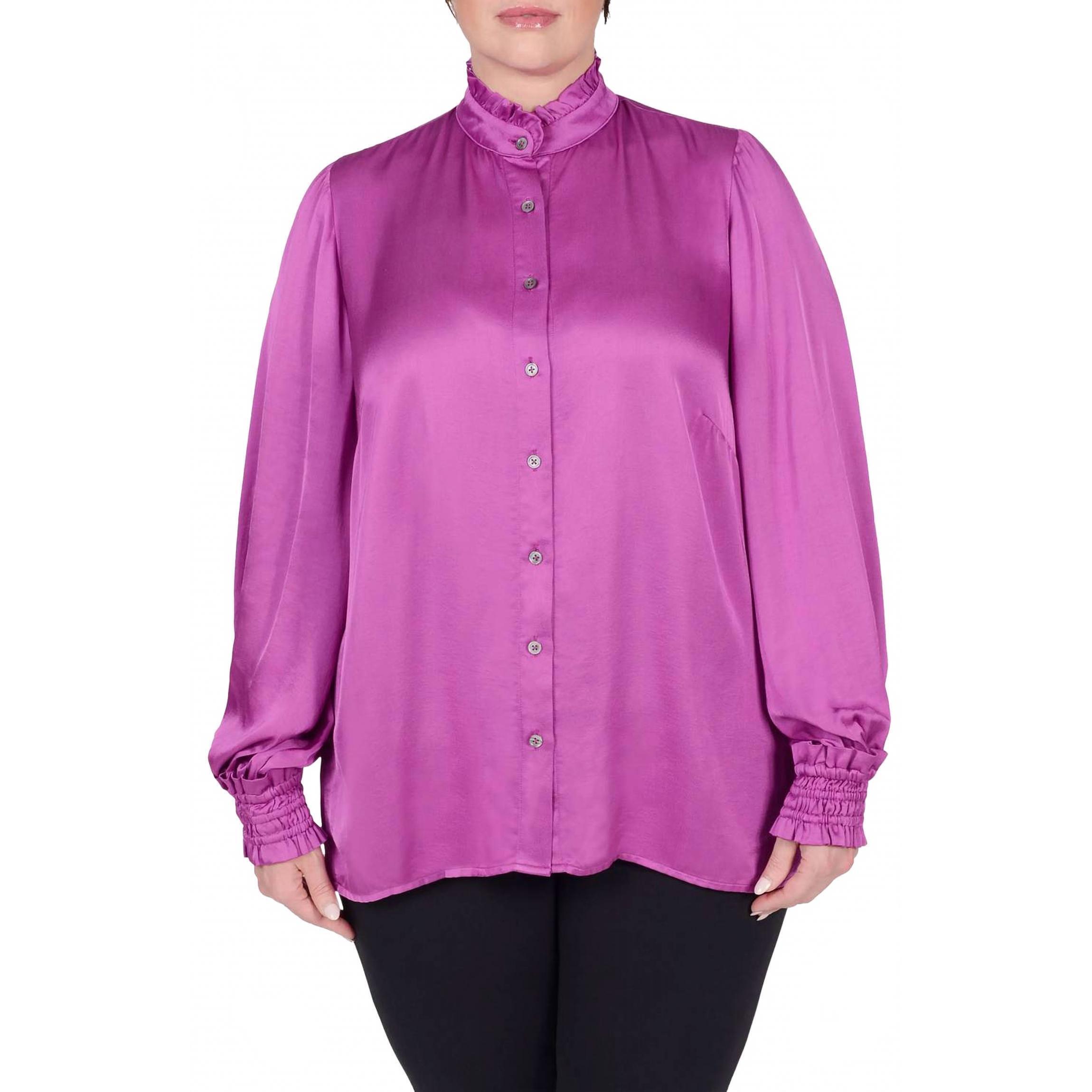 New Mayes Nyc Torie Ruffle Collar Blouse In Berry